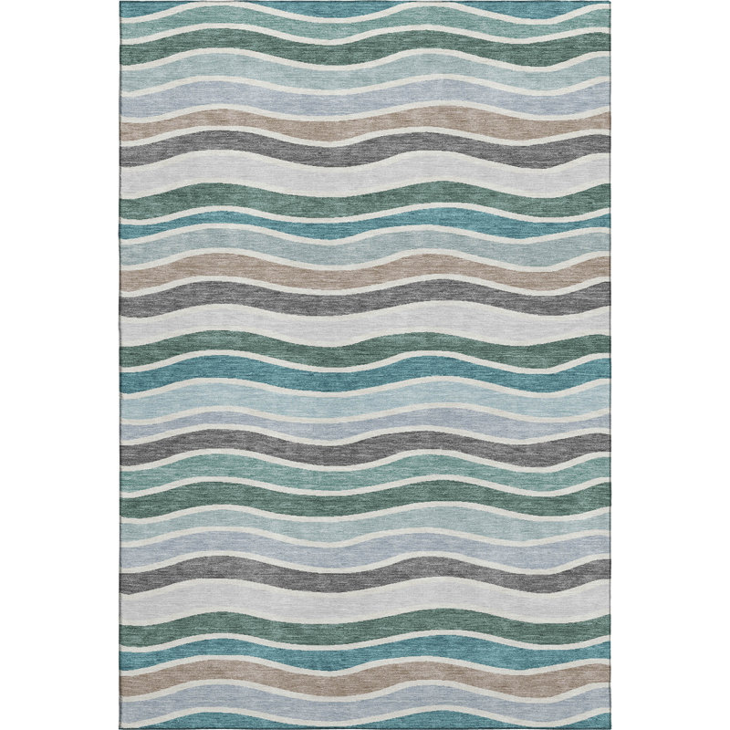 Premium Machine Washable Mayfield AMF2333 Stripes Rug, Teal, 3' x 5'