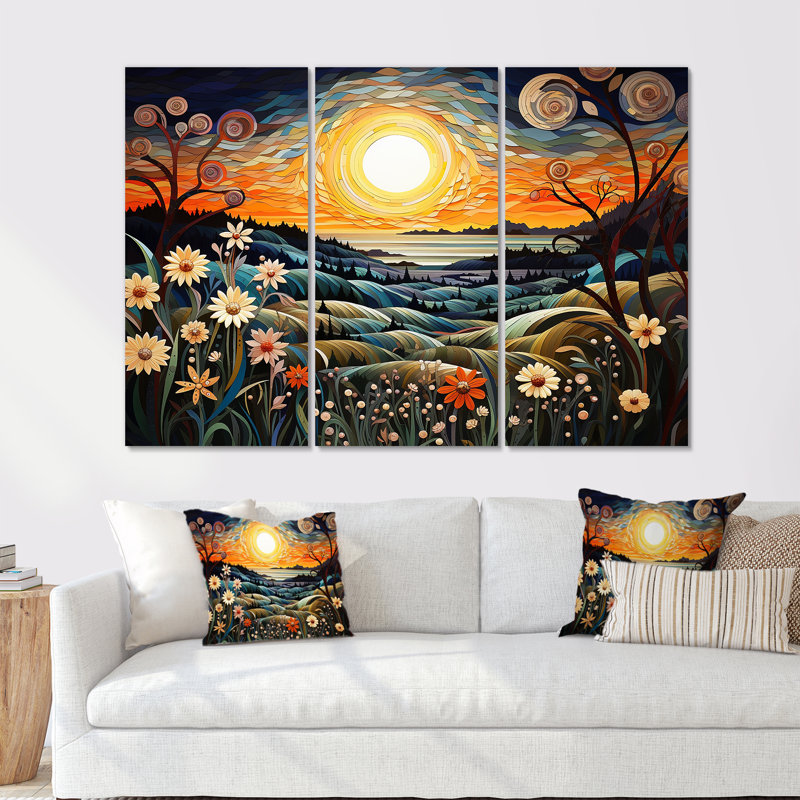 Ornella - ensemble d'art mural abstrait paysage, H 28 po x l 36 po x P 1 po, Toile tendue