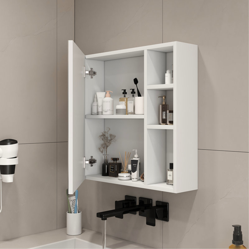 Wall - Mounted White Mirror, Bathroom Cabinet With Zoning, High Definition Reflection Mirror For Bathroom, 0.12 Inch Space Saving Setup