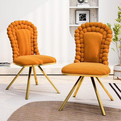 Ensemble de 2 chaises de salle à manger élégantes en velours, pieds en métal doré, pivotant à 360 ° et sièges rembourrés confortables pour le salon et la salle à manger