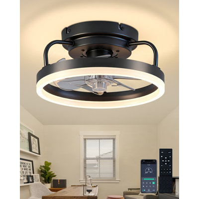  Ventilateur de plafond avec lumières, ventilateurs de plafond à profil bas avec lumières et télécommande, lumière de ventilateur encastrée à DEL, Fandelier sans pales moderne pour la chambre à coucher avec application, noir 12 po