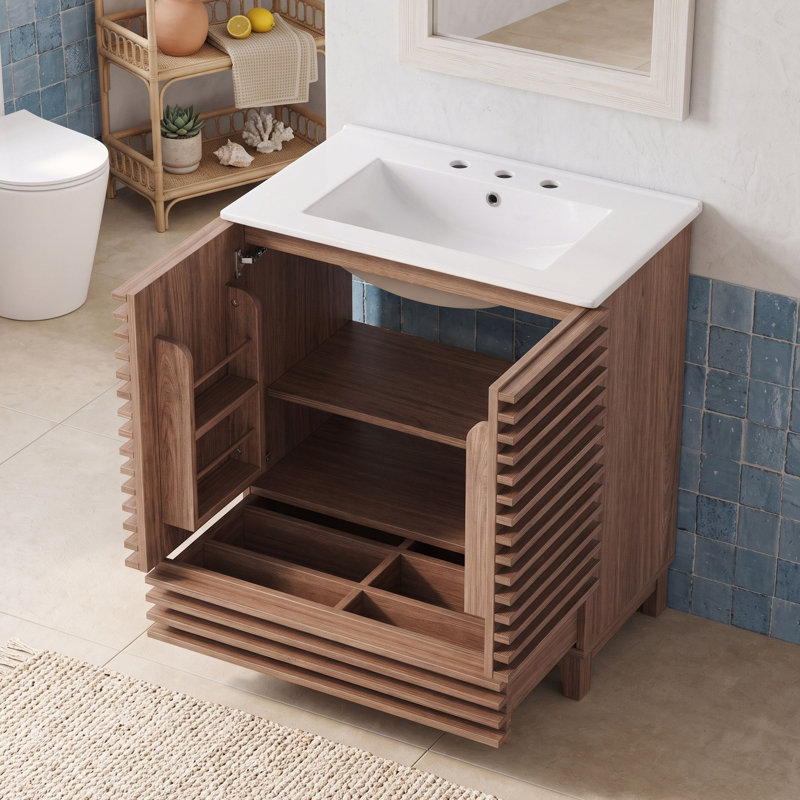 Bathroom Vanity with Ceramic Sink, Walnut Brown