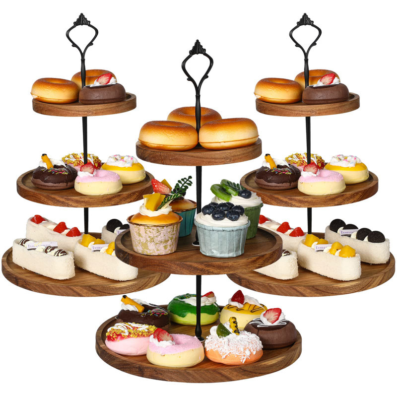 Présentoir à petits gâteaux en bois, présentoir à dessert rustique pour la cuisine et les fêtes, 3 niveaux, 3 pièces, (brun)