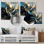 Abstrait bleu sarcelle vagues coucher de soleil doré - art mural abstrait salon-1193928584-1193928589