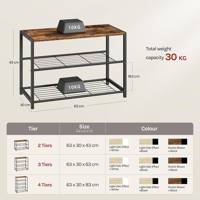6 Pair Shoe Rack, Rustic Brown/Black