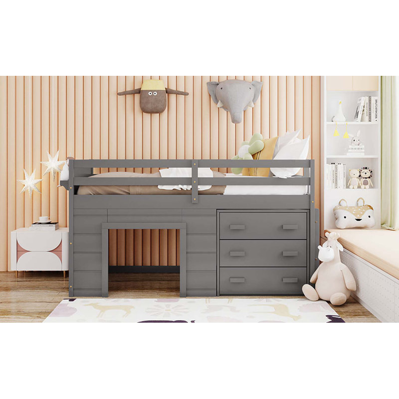 Lit mezzanine avec armoire et tablette, Gris