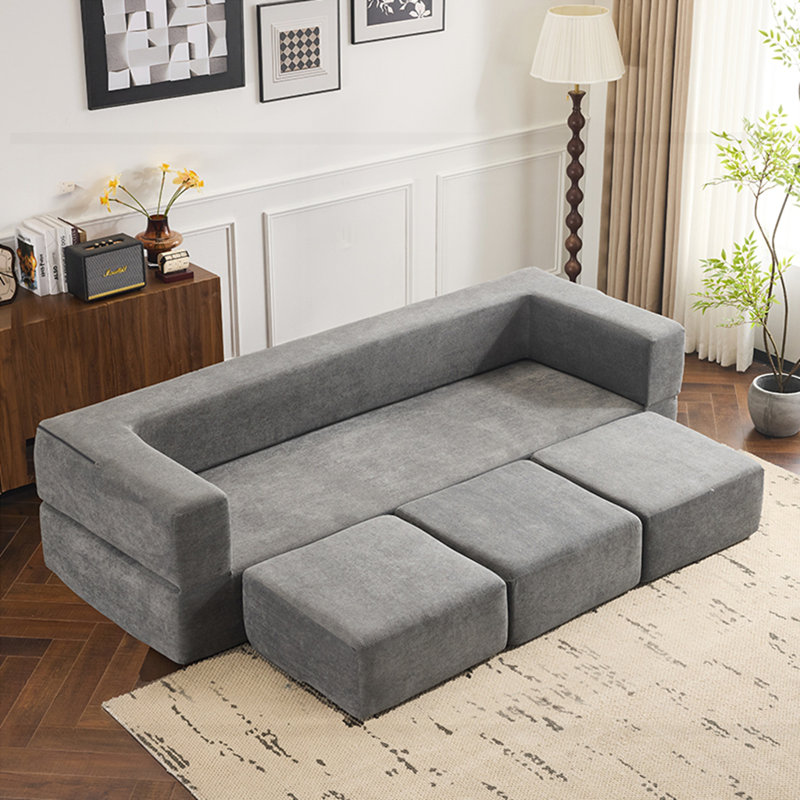 Canapé modulaire convertible avec 3 repose-pieds avec rangement Ebern Designs, Chenille gris pâle
