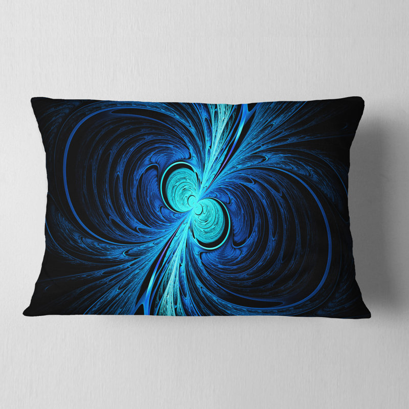 Coussin décoratif bleu à motif abstrait fractal bleu