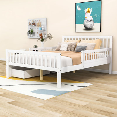 Goldyn Wood 2 Drawers Platform Bed with Guardrails on Both Sides