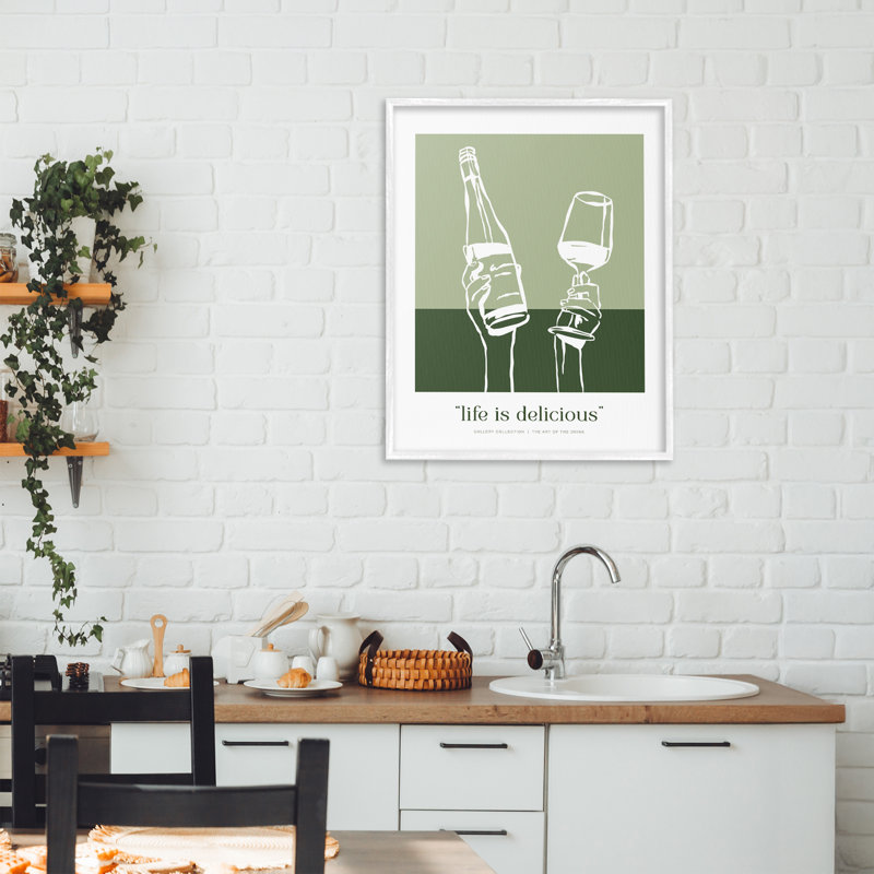 Giclée encadrée «Green Life Is Delicious», design par lettré et doublé, H 20 po x l 16 po