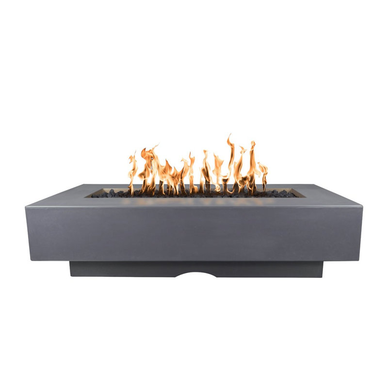 Del Mar Rectangle Concrete Fire Pit Table, 15" H x 48" W x 28" D, Propane, Gray