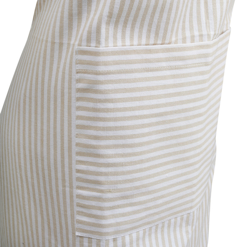 Striped Cotton Bib Apron, Beige/White, Extra Large