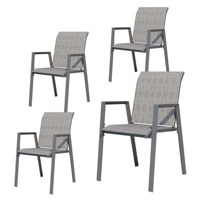 Ensemble de 4 chaises de salle à manger d'extérieur en polyester enduit de PVC avec structure en métal et dossier pour l'extérieur