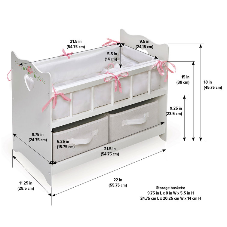 Badger Basket Storage Doll Crib With Bedding And Free Personalization Kit -  White : Target