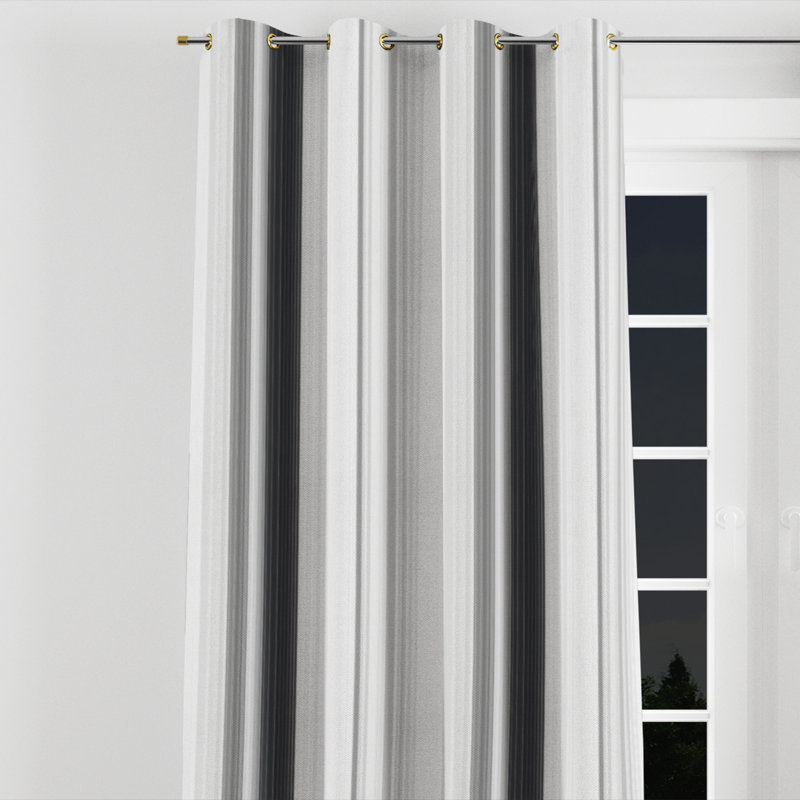 Striped Velvet Curtains - Modern Black And Gray Ash Stripes Grommet Curtain - 1 Panel, Gold Grommets, 52" W x 84" L