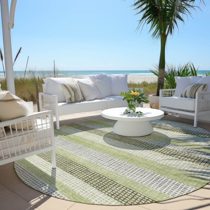 Machine Washable Indoor/Outdoor Xhevrie Aloe Rug, Round 8'