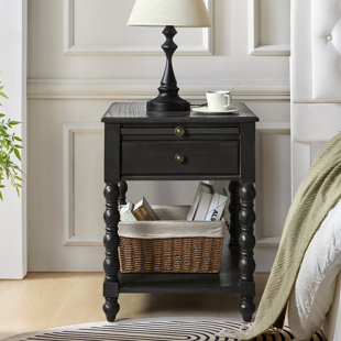 Eric 60.96cm W Traditional Soild Bedside Table with Extendable Tray