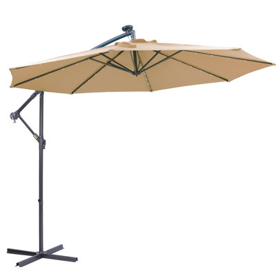 32 Lights Solar Patio Umbrella - Taupe. Stable Base, Fade- Canopy, Blocking Canopy