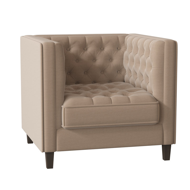 Jess Tufted Armchair, Bella Black Performance Velvet, Brown Mahogany