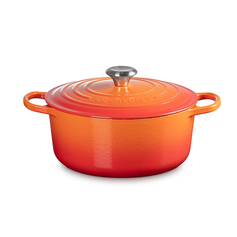 Le Creuset Signature Enameled Cast Iron Round Dutch Oven with Lid, Flame, 7.25 quarts