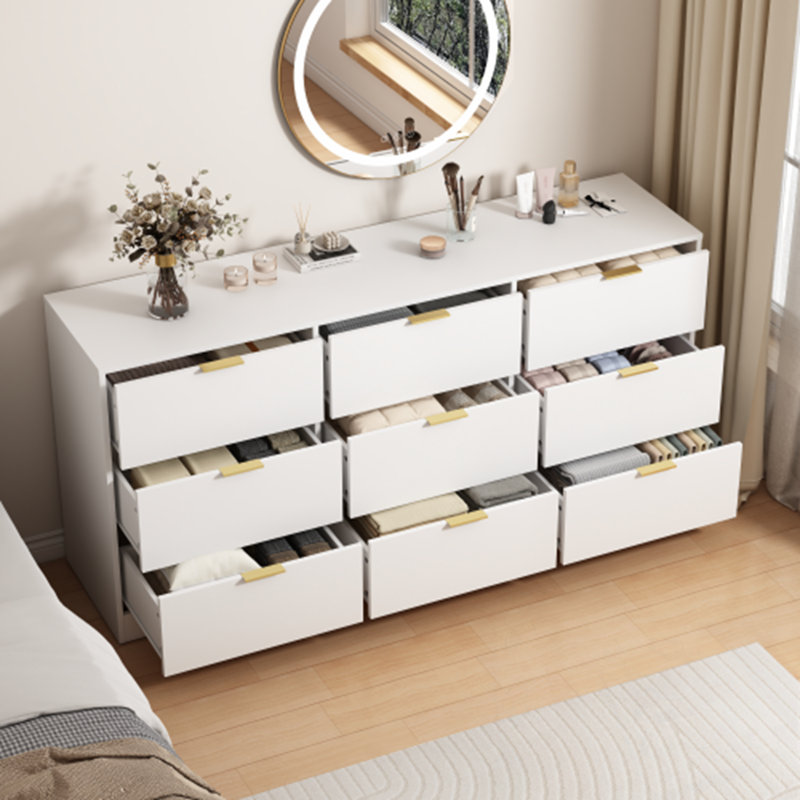 Commodes décoratives avec 9 tiroirs et poignées en métal, Blanc