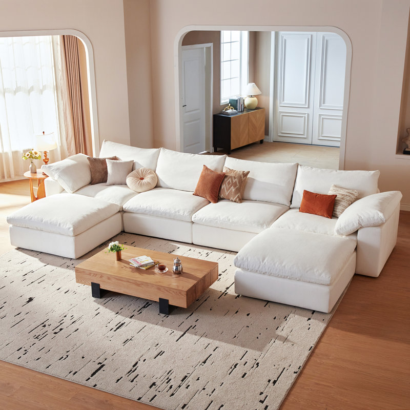 146.5" Wide Cloud Couch, U-Shaped Comfy Sectional Sofa With 2 Storage Ottomans For Living Room