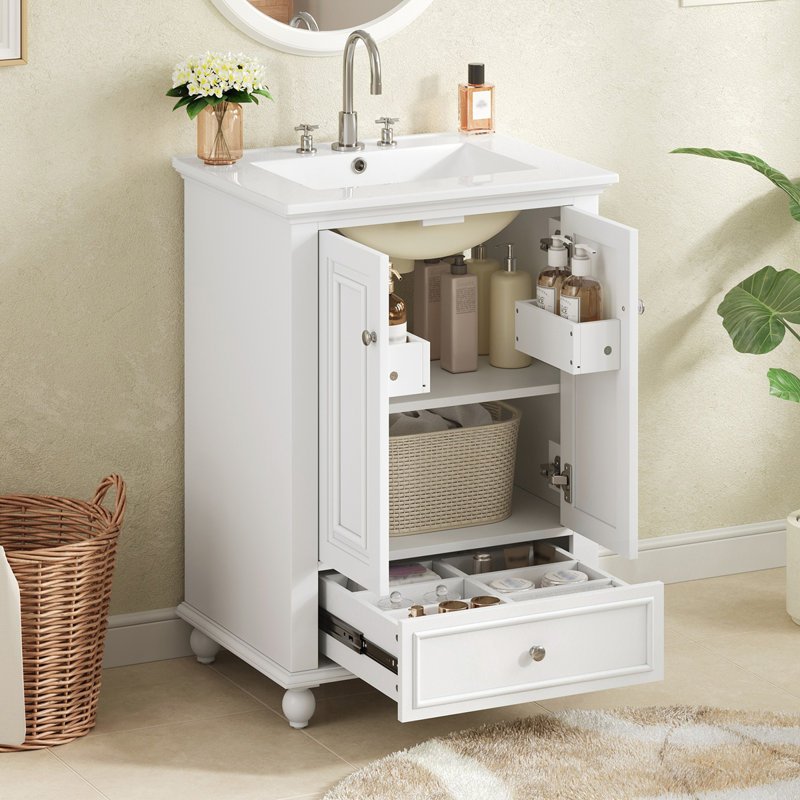 Meuble-lavabo 24 po avec lavabo en céramique, Blanc