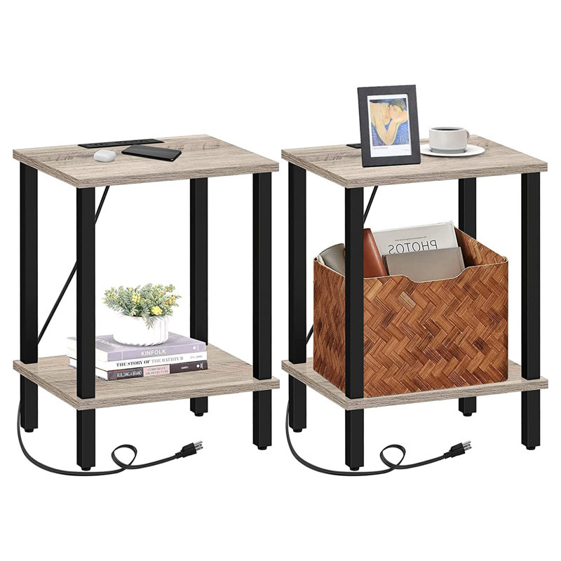 Yannik End Table with Charging Station, Greige/Black