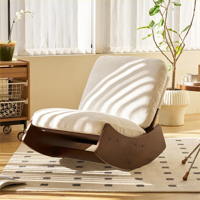 Décoration de chambre de bébé et de salon | Chaise berçante coulissante en velours côtelé FlowLuxe, structure en bois massif, finition blanche