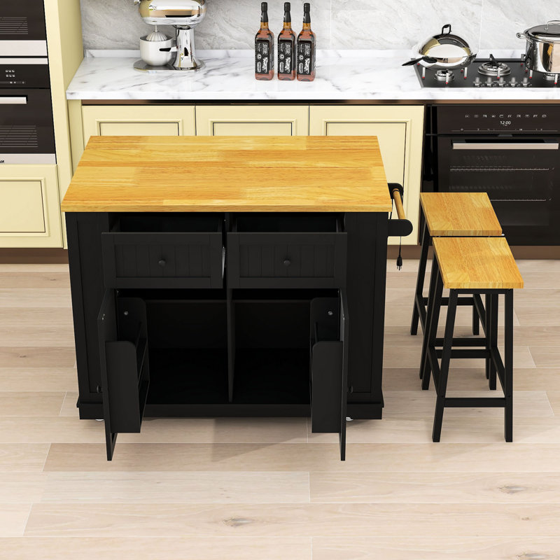 47.7 " W Kitchen Island Set, Black