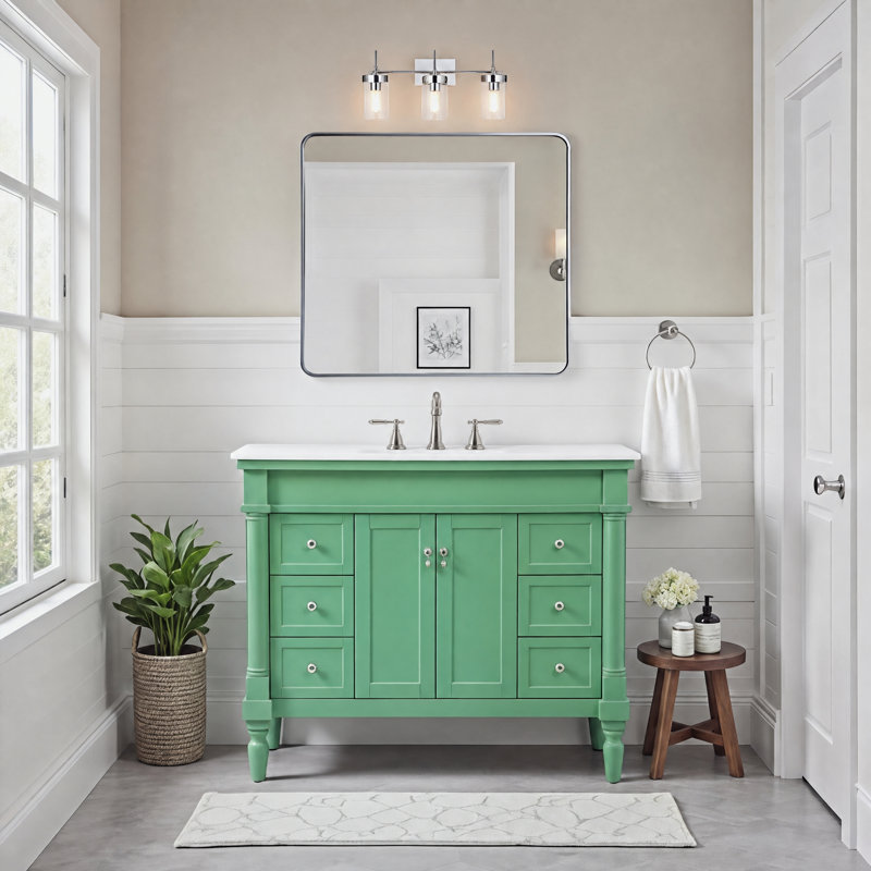 Ensemble de meuble-lavabo simple 42 po Lexington, Menthe rétro, Blanc Ivoire