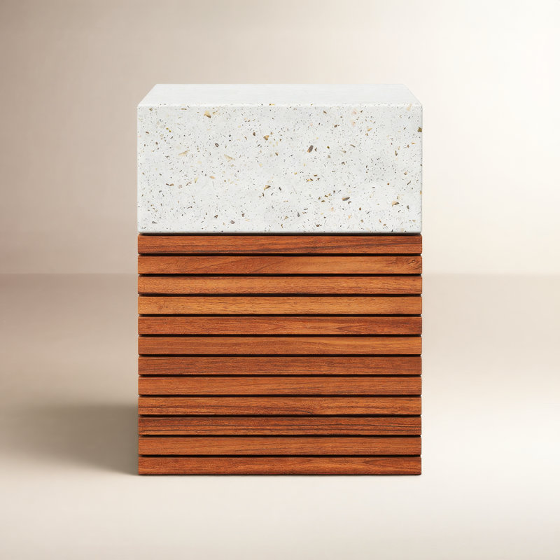 Aranda Garden Stool, Ivory Terrazo