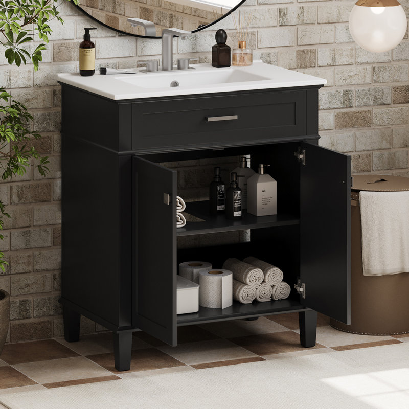 Bathroom Vanity with Ceramic Sink, Black