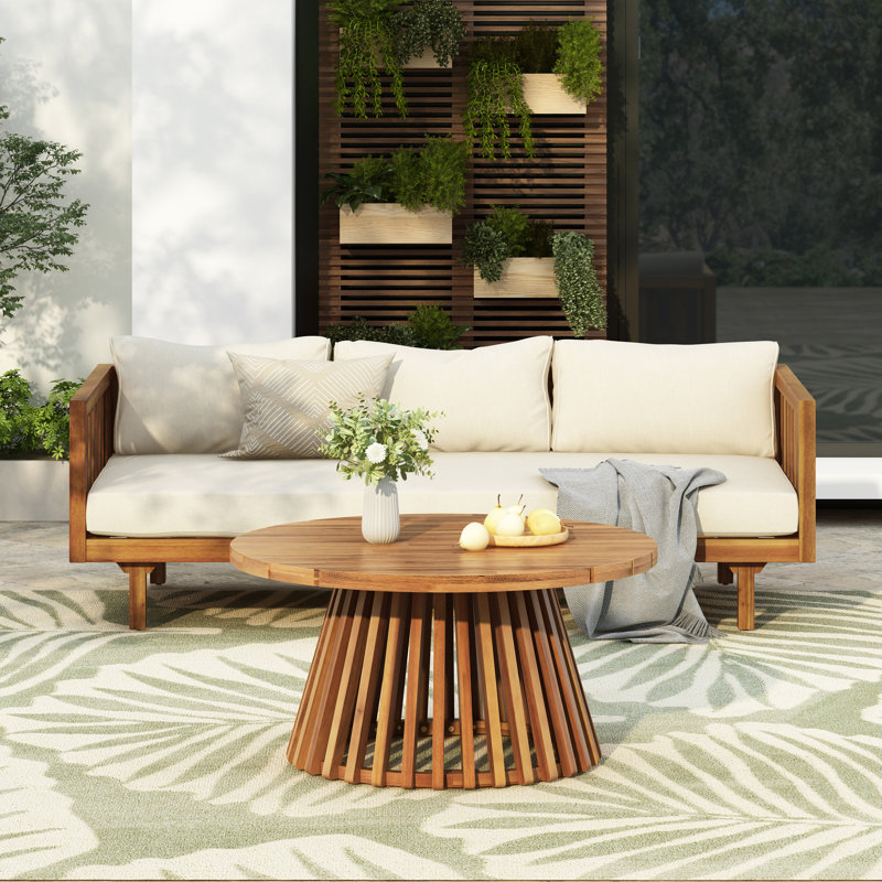 Giuliette Modern Outdoor Conversation Set With Cushions, Beige, Teak