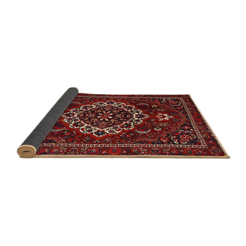Tapis rouge/beige/noir traditionnel, Rond 5 pi