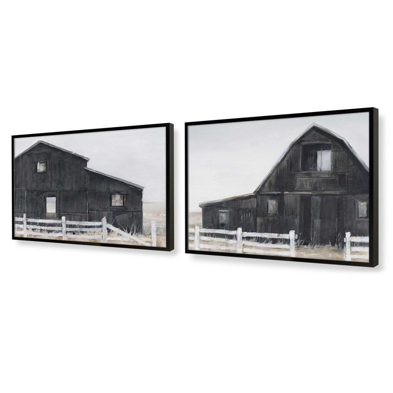 Weathered Barns, ensemble de 2 impressions dans un cadre, H 13,5 po x l 33,5 po x P 1,25 po, Cadre noir satiné
