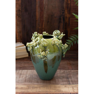 CERAMIC FROGS AND SNAILS VASE