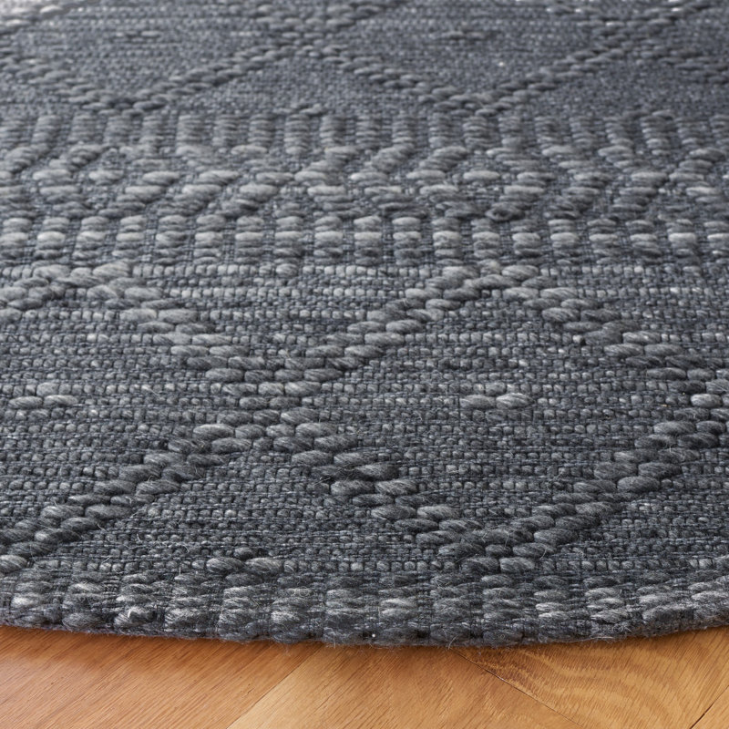 Tapis gris en laine et coton tissé à plat Marbella, Rond 6 pi