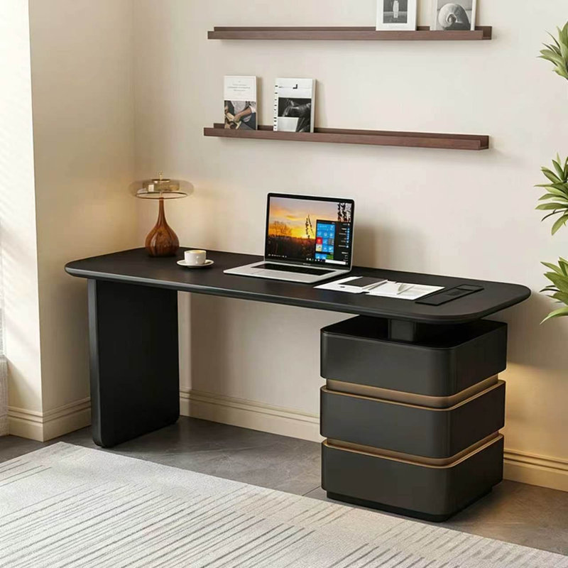 78.84"Rectangular black solid wood multi-layer board writing desk, 29.53" H x 78.74" W x 27.56" D