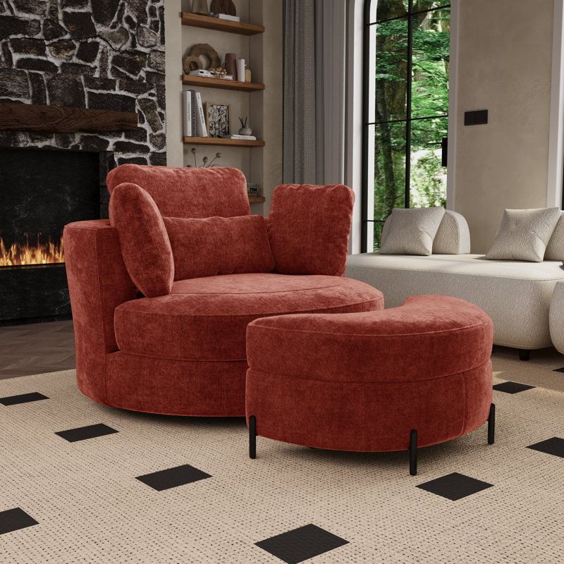 Fauteuil demi-tonneau pivotant l 50 po avec repose-pieds, Terracotta