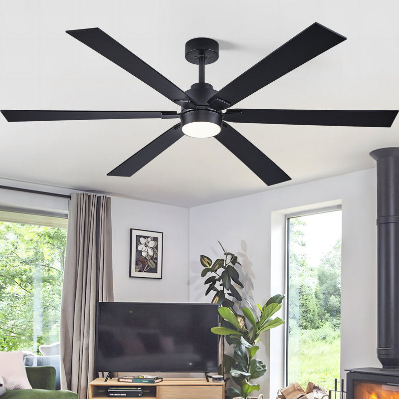 Lofties 66'' Ceiling Fan with LED Lights, Black with Black Blades