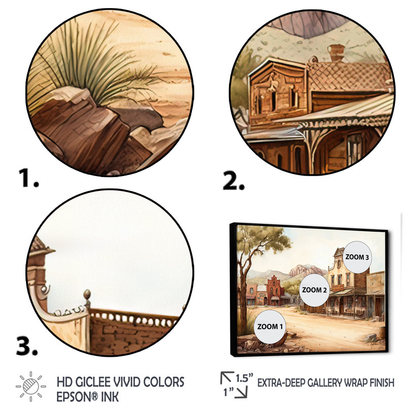 «Large Wild West Arizona Town III», impression sur toile, H 12 po x l 20 po x P 1 po, Toile avec cadre flottant noir
