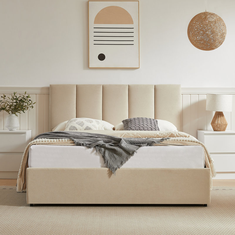 Juanetta Upholstered Platform Storage Bed With 4 Drawers, Beige, Queen