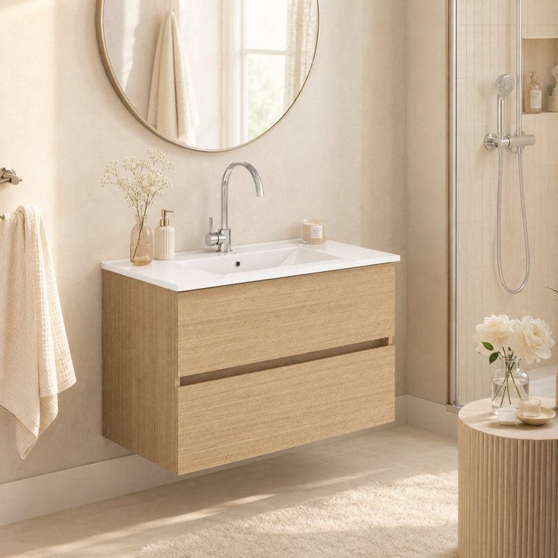Meuble-lavabo flottant mural 32 po avec tiroirs à fermeture en douceur