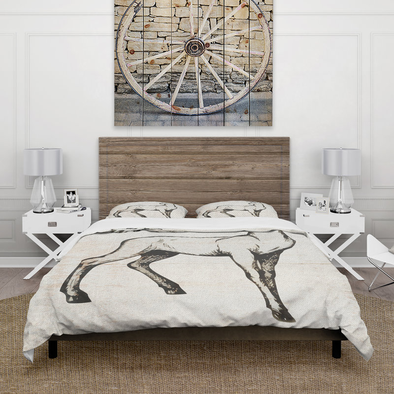 Reversible Duvet Cover Set, Full/Queen Duvet Cover + 2 Shams, White/Beige