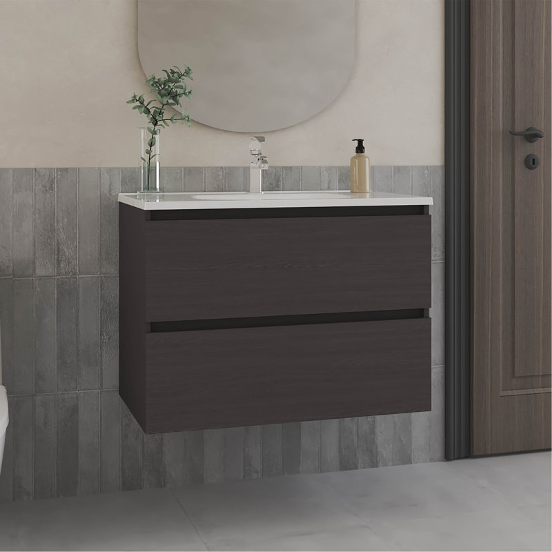 Armoire de salle de bain (PAS DE ROBINET INCLUS), Noir, Noir