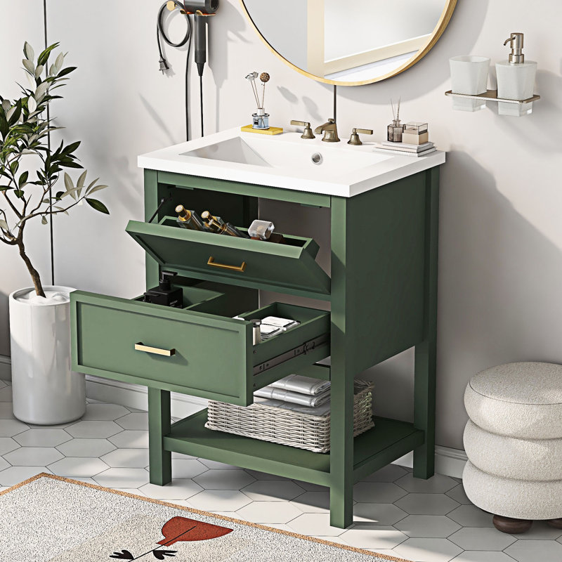 Meuble-lavabo de salle de bain avec lavabo supérieur, Vert