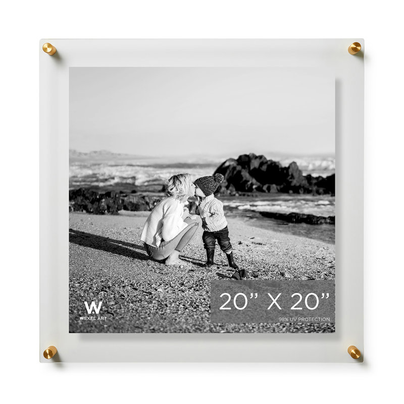 Clear UV-Grade Acrylic Modern Floating Picture Frame, Gold, 20" W x 20" H