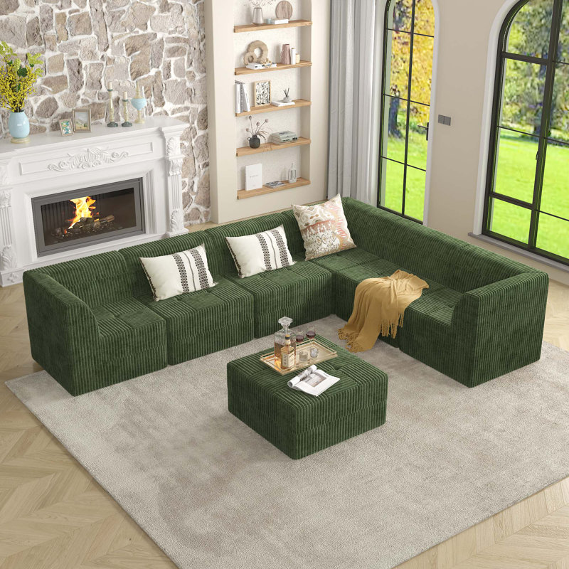 Canapé modulaire Boneless L, Velours côtelé vert