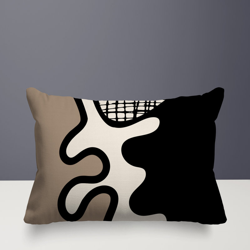 Oreiller rectangulaire réversible intérieur / extérieur Vido, Beige / noir / blanc cassé, H 14 po x l 20 po